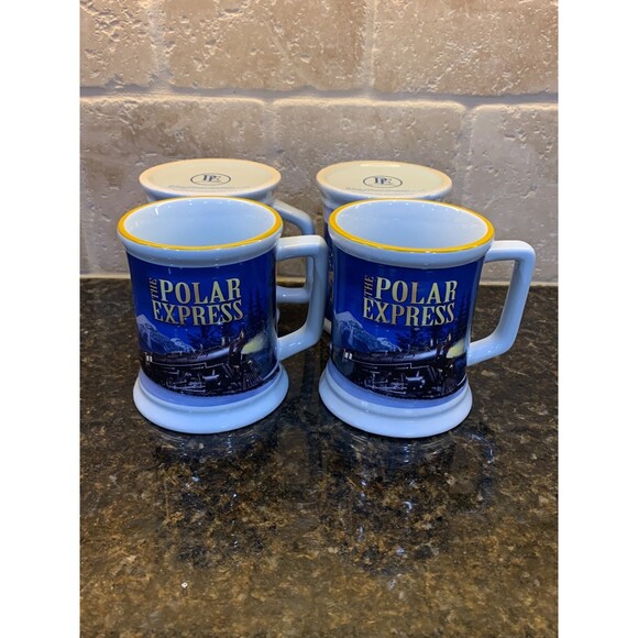 Christmas Polar Express Hot Cocoa Coffee Tea Mugs (4) - 12 Ounces - NEW - Picture 1 of 6